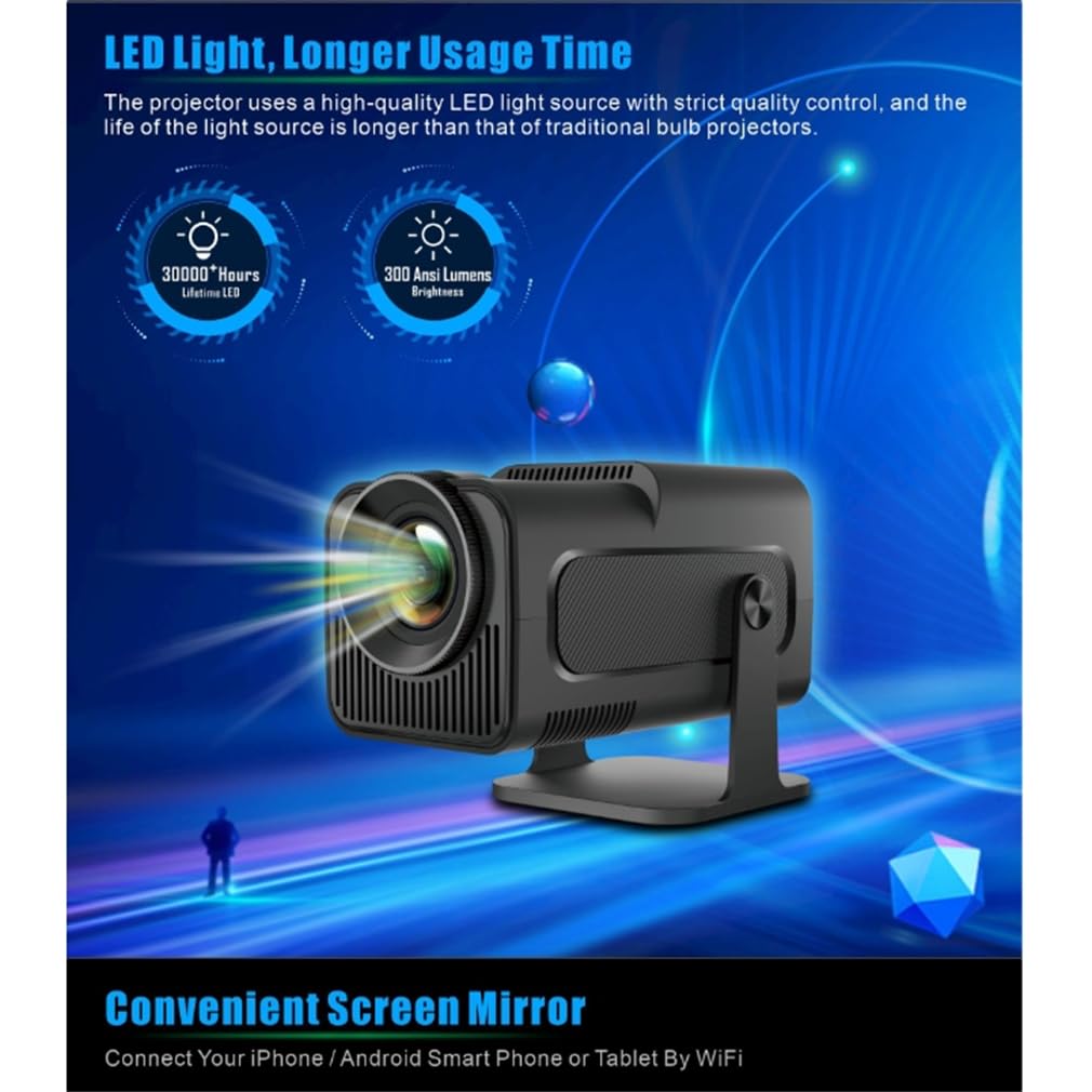 Full HD 1080P Home Theater Video Proiettore Mini Proiettore Portatile per Film Esterni, Proiettore Da Soffitto Auto Keystone per Smartphone