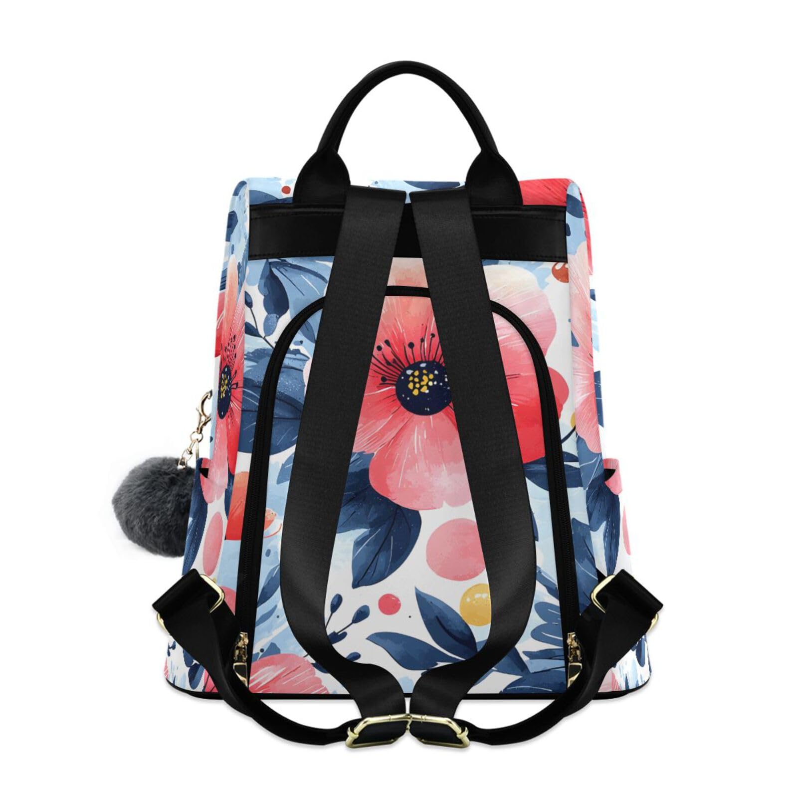 Coral Flower Blue Leaf Backpack for Women Anti Theft Large Fashion Travel Shoulder Bag Purse Rucksack Lightweight