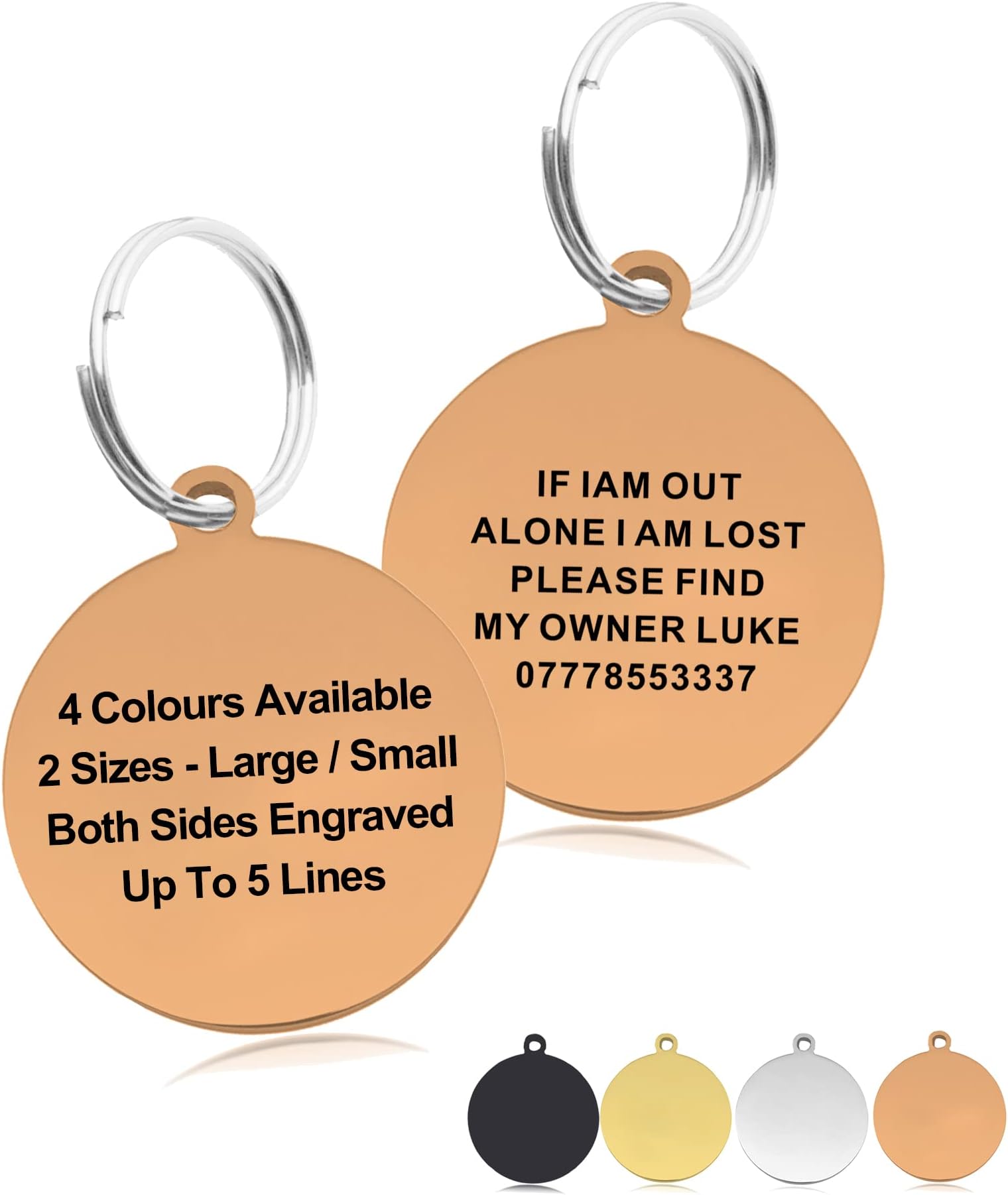 Premium Engraved Personalised Pet Dog Cat Puppy Name ID Bone Round Tag Collar Hand Finished in UK(Champagne Gold (Round),S)