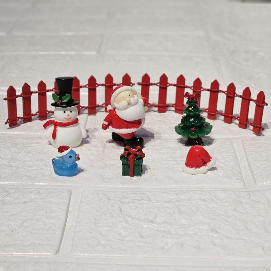 Image of Miniature Christmas Figurines Set of 8 - Cute Xmas Miniatures for Mini Garden Decor, Dollhouse Accessories, Snow Village Craft, Christmas DIY & Gifting