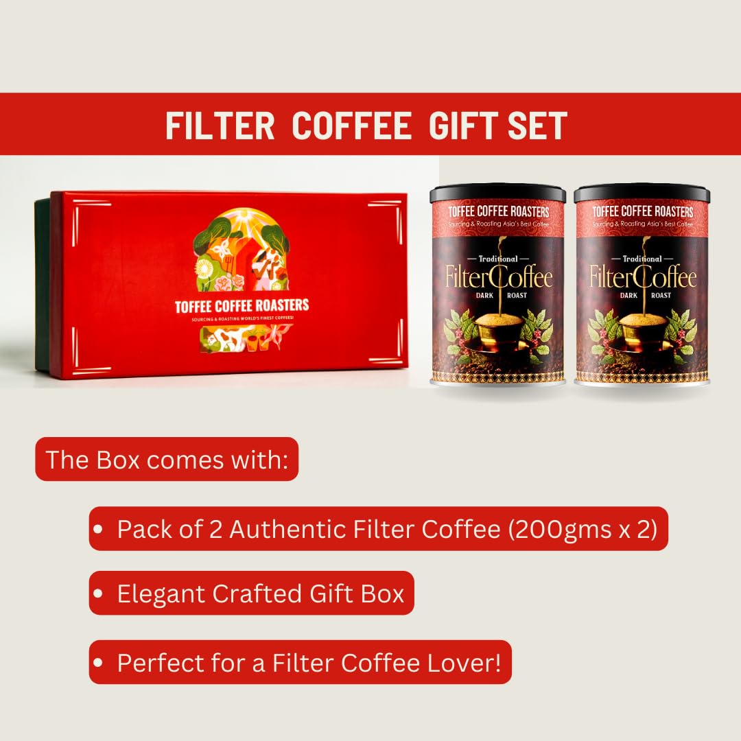 Toffee Coffee Roasters | South Indian Filter Coffee Gift Set | South Indian Filter Coffee | Pack of 2 x 200gm (400gms) |Gifting, Corporate Bulk Gifting | As Seen on Shark Tank 1