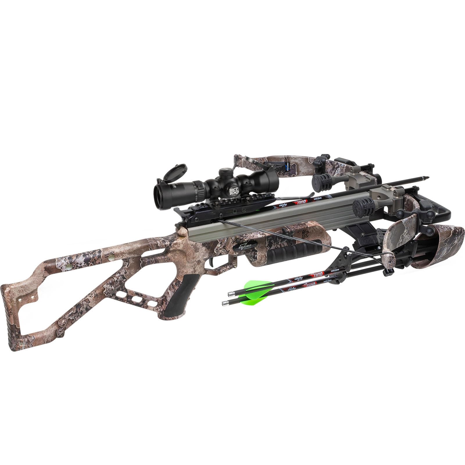 Excalibur Mag 340 Accurate Durable Safety Hunting Archery Crossbow - 1-inch Scope Rings, 3 Quill 16.5" Arrows, 4-Arrow Quiver Included