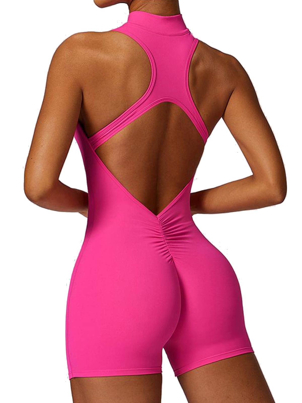 Ecupper Jumpsuit Damen Sport mit Reißverschluss Einteiler Romper Ärmellos Bodycon Eng Rückenfreie Padded