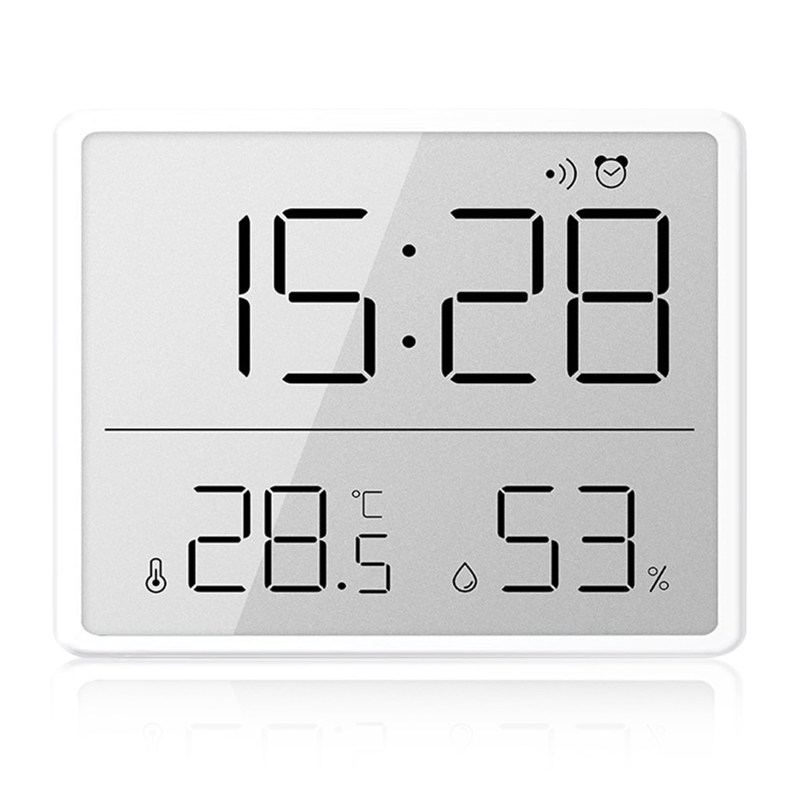 Despertador digital blanco: pequeño reloj despertador de viaje digital con temperatura humedad, 12/24 horas ℃/℉, despertador magnético para colgar en la pared para el hogar cocina baño