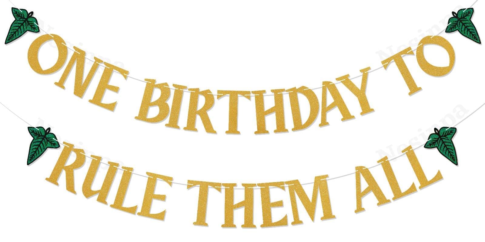 One Birthday To Rule Them All Banner - Fantasy Shire Theme Birthday Party Decor, Medieval Baby Shower Decorations Gold