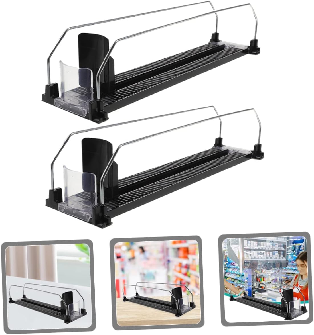 Cabilock 2pcs Refrigerator Drink Organizer Automatic Soda Dispenser Insulated Water Bottle Pusher Steel Plastic Material Easy to Install and Use