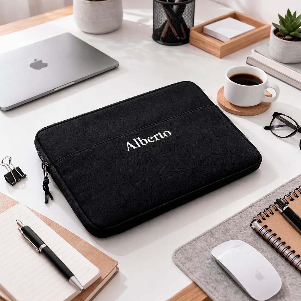 Funda para Portátil Ordenador Personalizada con Nombre o Inicial | 13 15 Pulgadas Personalizado con Nombre (Negro, 15''/15,6'')