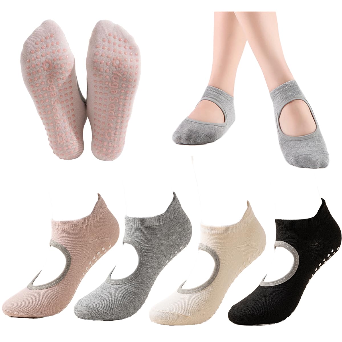 Generisch 4 Paar Pilates Yoga Socken Damen, Yogasocken mit N