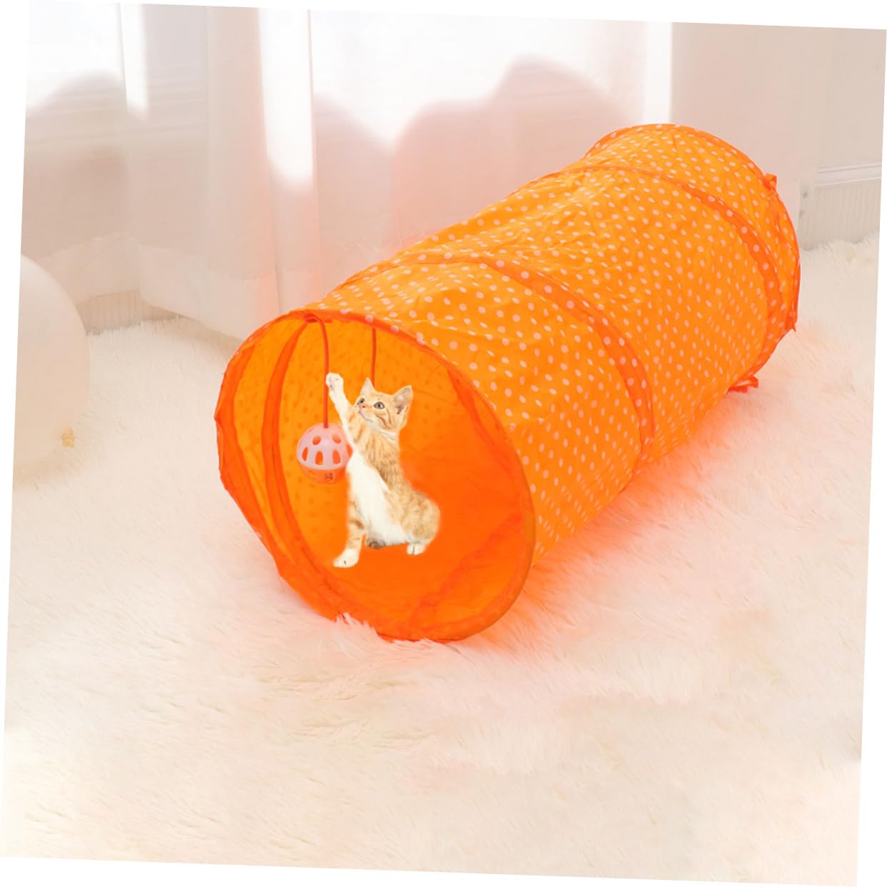 Happyyami 3stücke Funny Pet Cat Tunnel Faltbarer Katzen Spieltunnel Für Kätzchen Interaktives Spielzeug Mit Hängematte Und Ball Aus Orange Für Spiel Und Bewegung