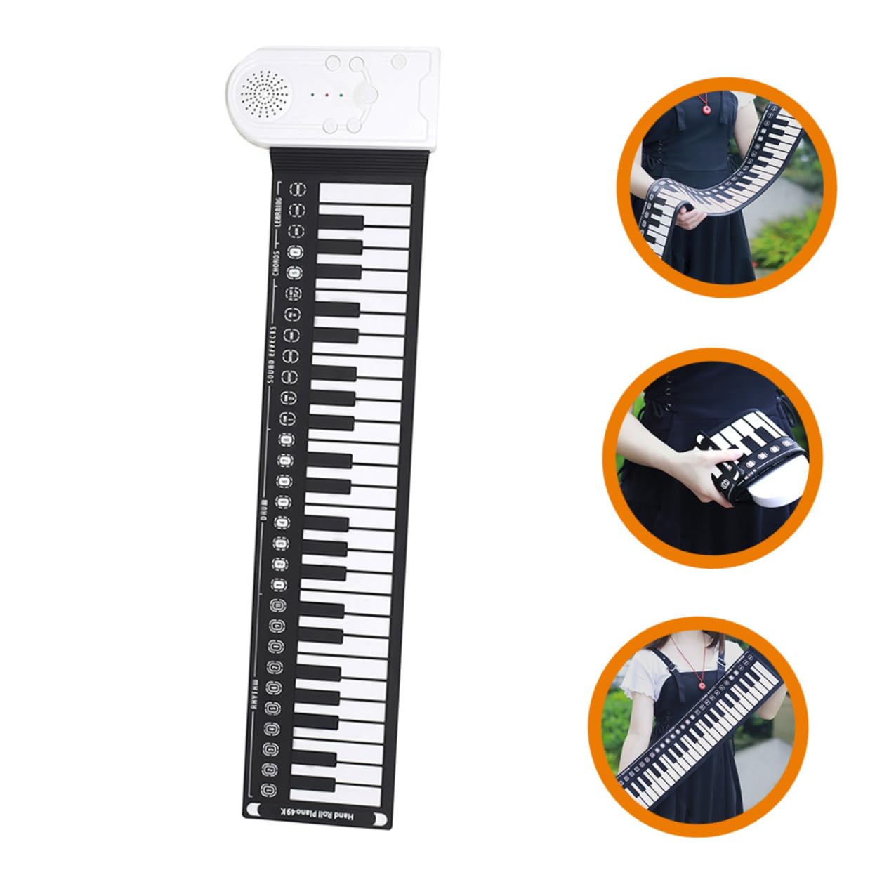 ibasenice Pianoforte Elettronico Portatile Pieghevole Arrotolabile a 49 Tasti in Silicone Bianco per Principianti e Ragazzo Ragazza, Tastiera a Mano Compatta e Trasportabile per Musica