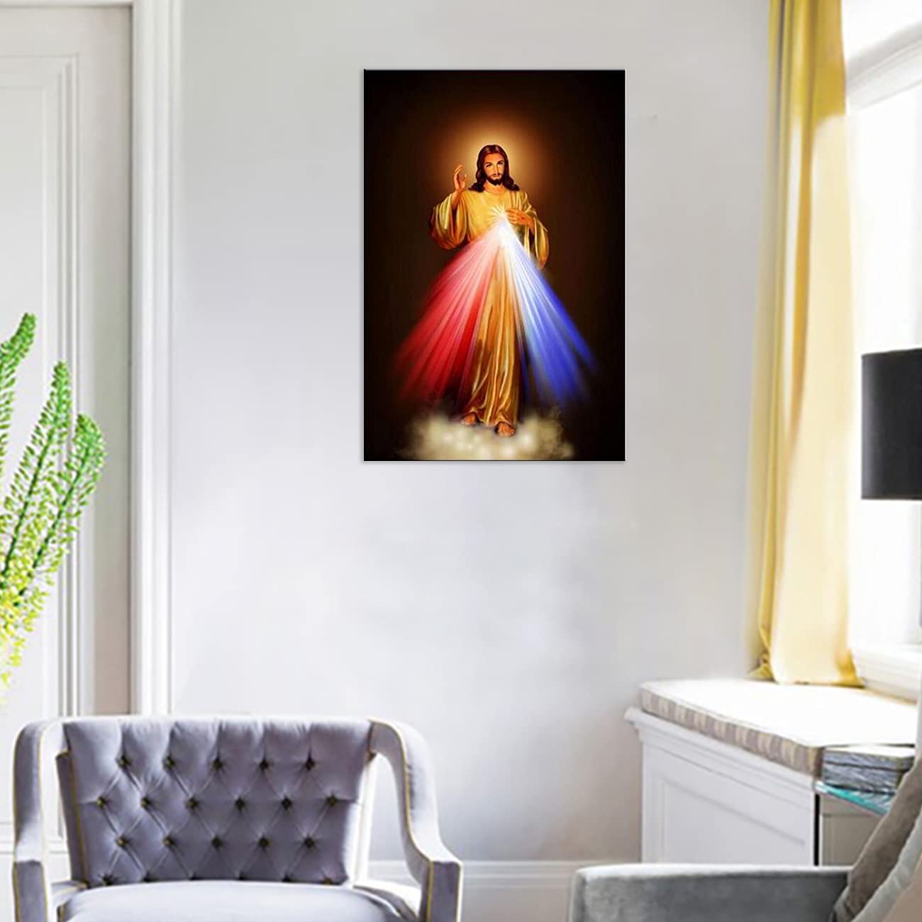 ZHONGYUTONG Stampe su tela di Gesù incorniciate Immagine della Divina Misericordia Cristo dipinto da parete Poster motivazionale del film d'amore (40x60cm)