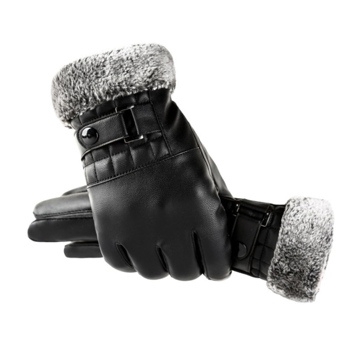 minkissy Creative Windproof PU Touch Screen Gloves Warm Cold Cycling Driving Gloves for Outdoor Use Black