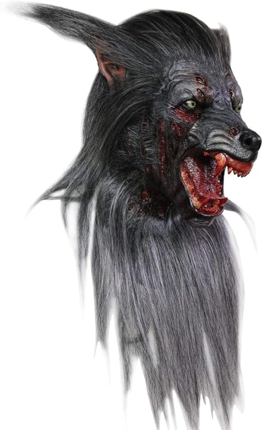 horror shop black wolf maske mit kunstfell halloween maske amazon de spielzeug