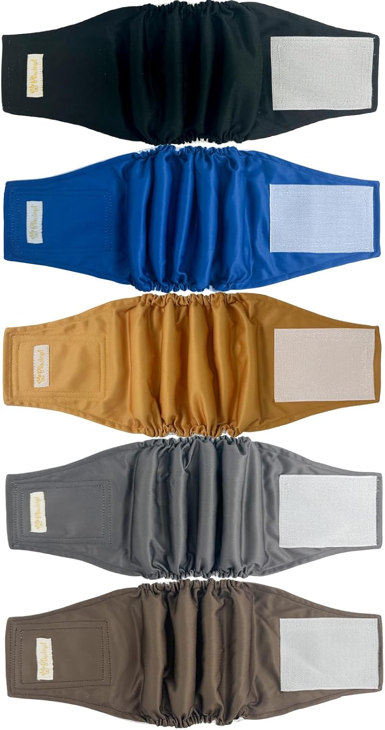 Male Dog Diapers Reusable High Absorbing Belly Bands for Male Dogs Washable Boy Dog Diaper 5 Pack (XXL, 21” - 27” Waist) Solid XXL(21" to 27")