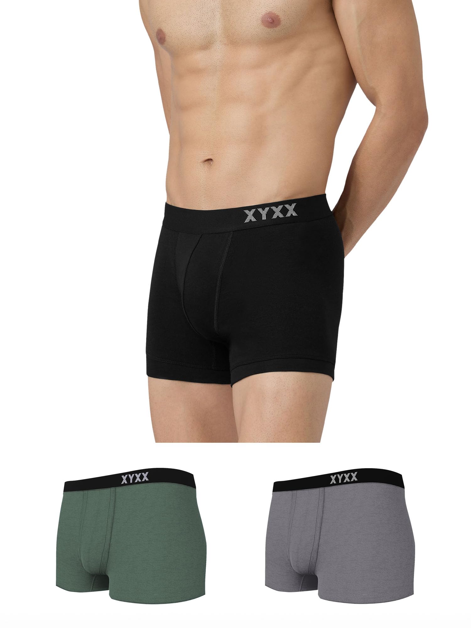 xyxx Men's Pace 100% Super Combed Cotton Regular Fit Solid Antibacterial Trunks with No Marks Waistband (Pack of 3)-picture-45