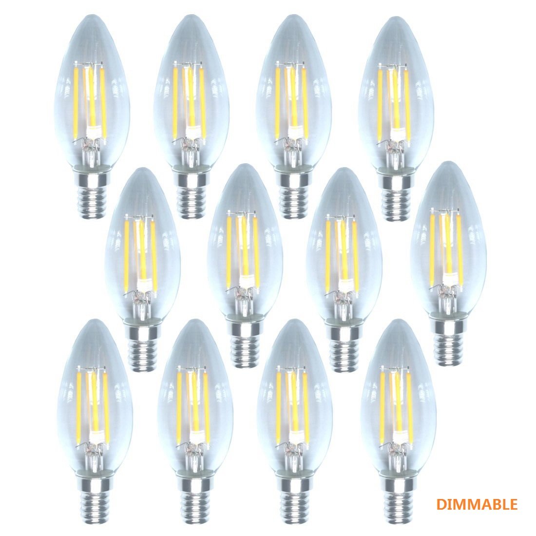 5w LED-Glühbirne 2700k Dimmable Point Candelabra Candle 50w Äquivalent Weiches warmes Licht Klare Kronleuchterbirne E14, 12er Pack