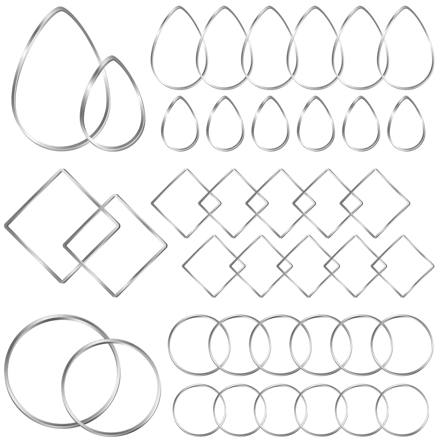 Hoop Jewelry Making,60PCS Earrings Findings Hoops Open Bezels Earring Making for DIY Crafts Supplies(60PCS White K Teardrop Square Circle)