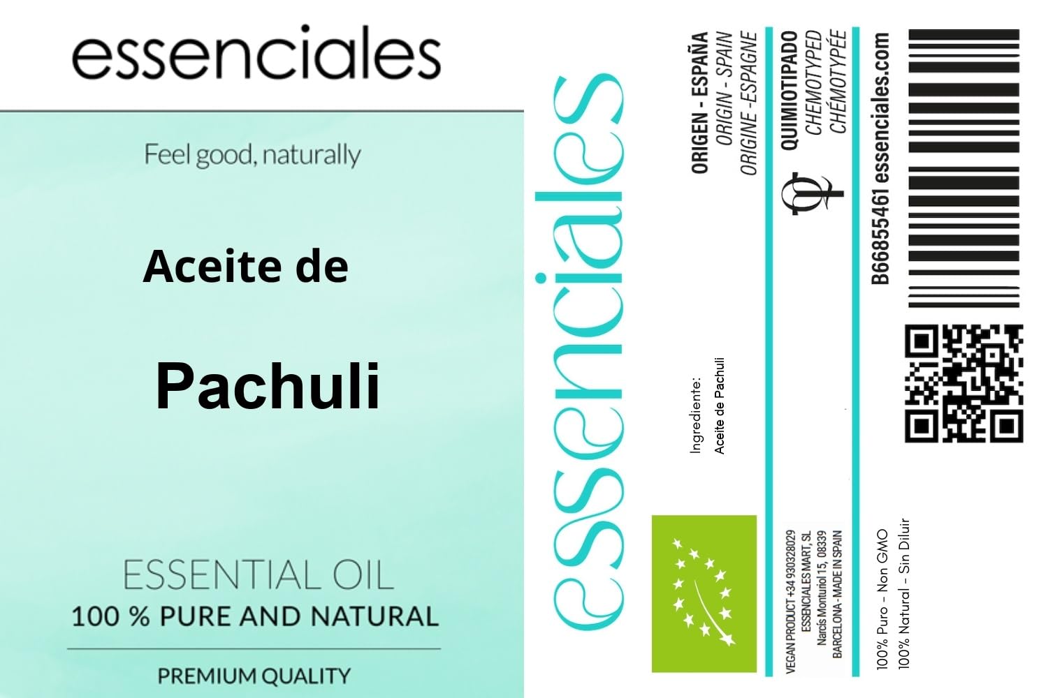 ESSENCIALES Olio Essenziale di Patchouli 100 ml - 100% Puro e Naturale - Aroma terroso e persistente per Diffusore e Aromaterapia