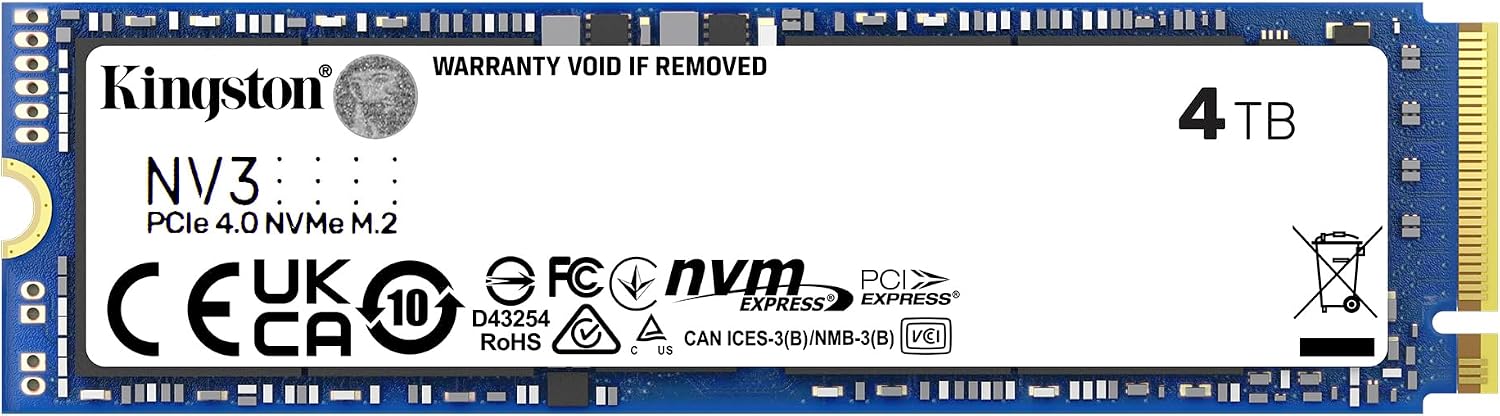 Kingston NV3 4TB M.2 2280 NVMe SSD | PCIe 4.0 Gen 4x4 | Up to 6000 MB/s | SNV3S/4000G
