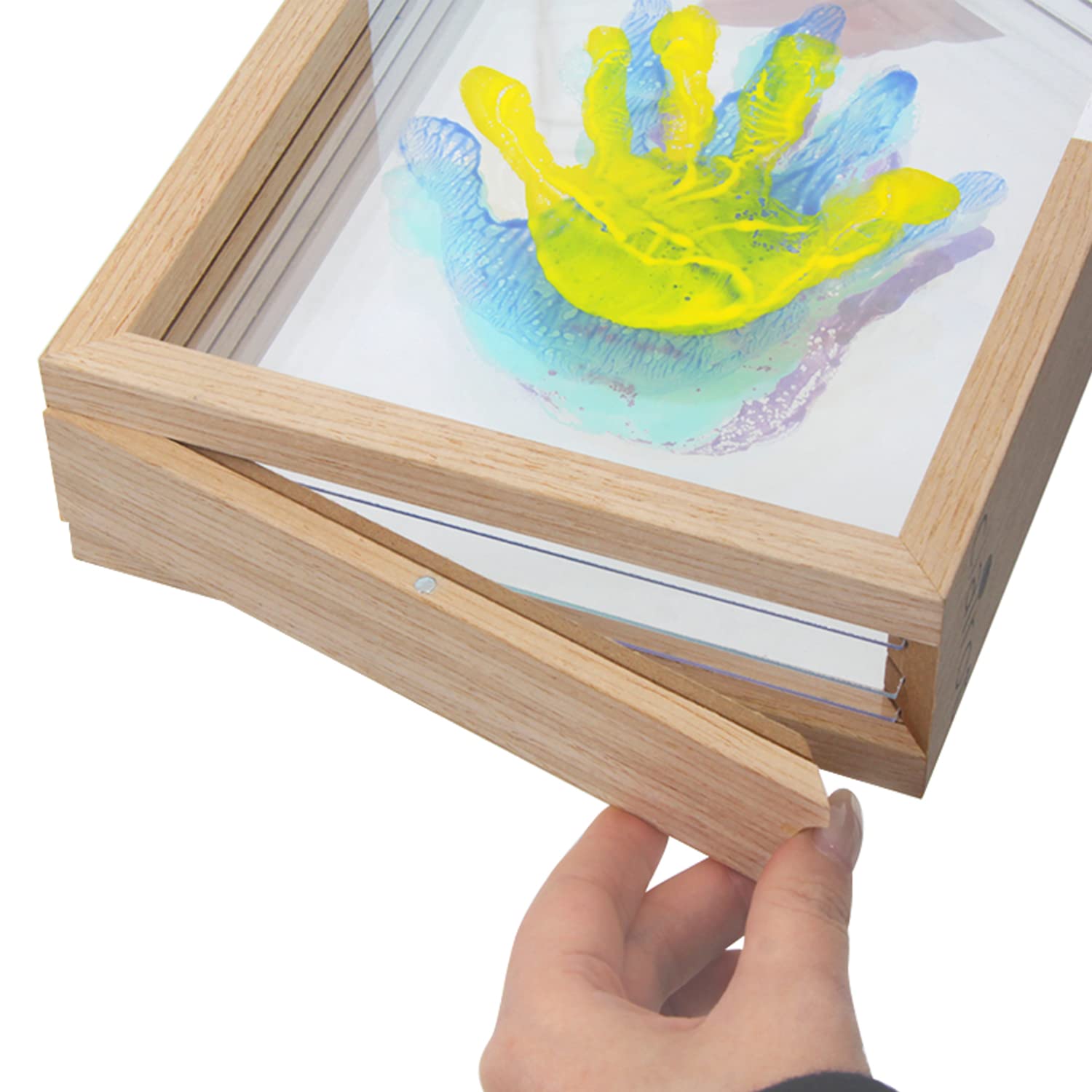 Kit de huellas de manos para niños, niña y familia, mamá y papá, idea de regalo para nacimiento, recuerdo, marco de madera, 4 colores