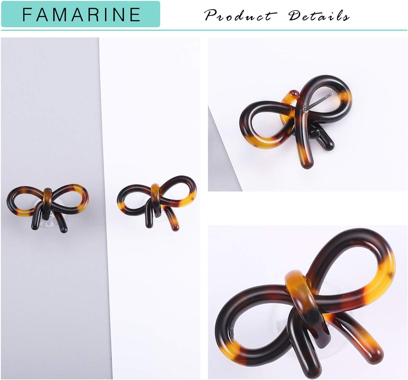 Tortoise Shell Bow Stud Earrings and Tortoise Shell Collar Necklace