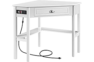 Modern Small White Corner Computer Desk with Power Outlets