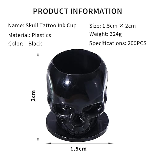 Miniatura 2 de 200 tapas de tinta desechables para tatuaje, vasos de tinta de tatuaje de calavera de plástico con base, vasos de tinta de pigmento de maquillaje