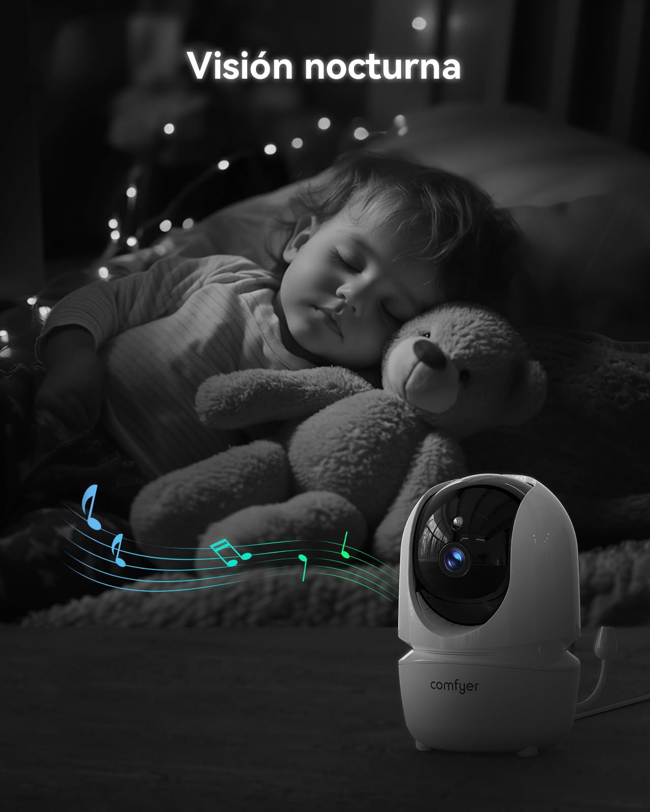Comfyer Babyphone con cámara - Monitor portátil para bebés con función VOX, Sensor de Temperatura, visión Nocturna, 2.4 GHz, cámara de vigilancia Interna, Canciones de Cuna y resolución 1080P