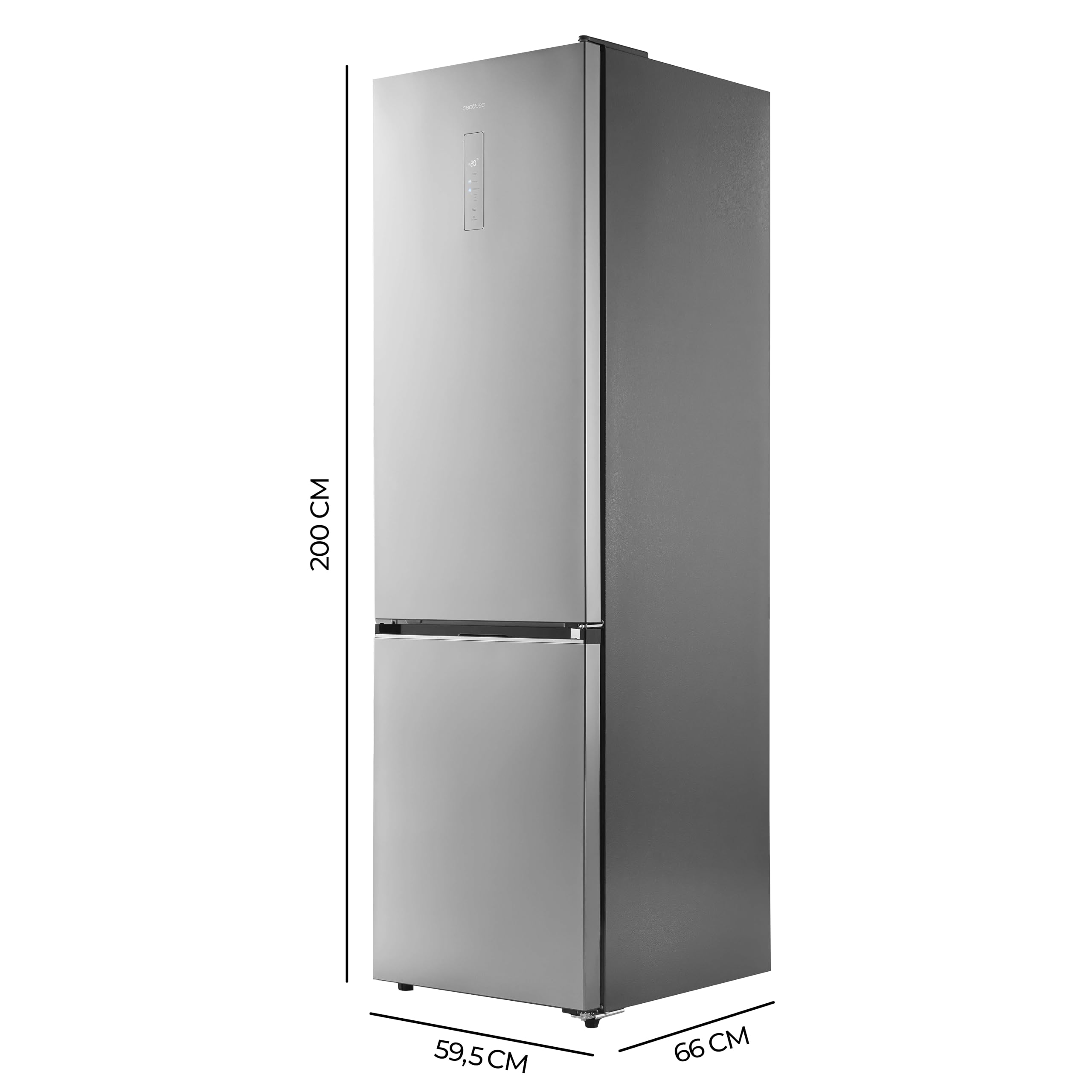Cecotec Kühl-Gefrierkombination Bolero CoolMarket Combi 405 WL Elite Inox D. 405 L, 199,5x59,2 cm, Total No Frost, Inverter Plus, 37 dB, Fast Cooling & Freezing, LED-Display, Energieklasse D