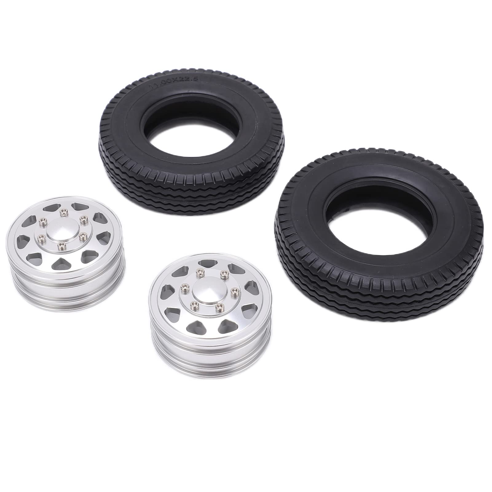 Metal Front Hub with Tires for Trailer Tractor, Metal Front Hub with Rubber Tires Strong Cushioning for RC Trailer(default)