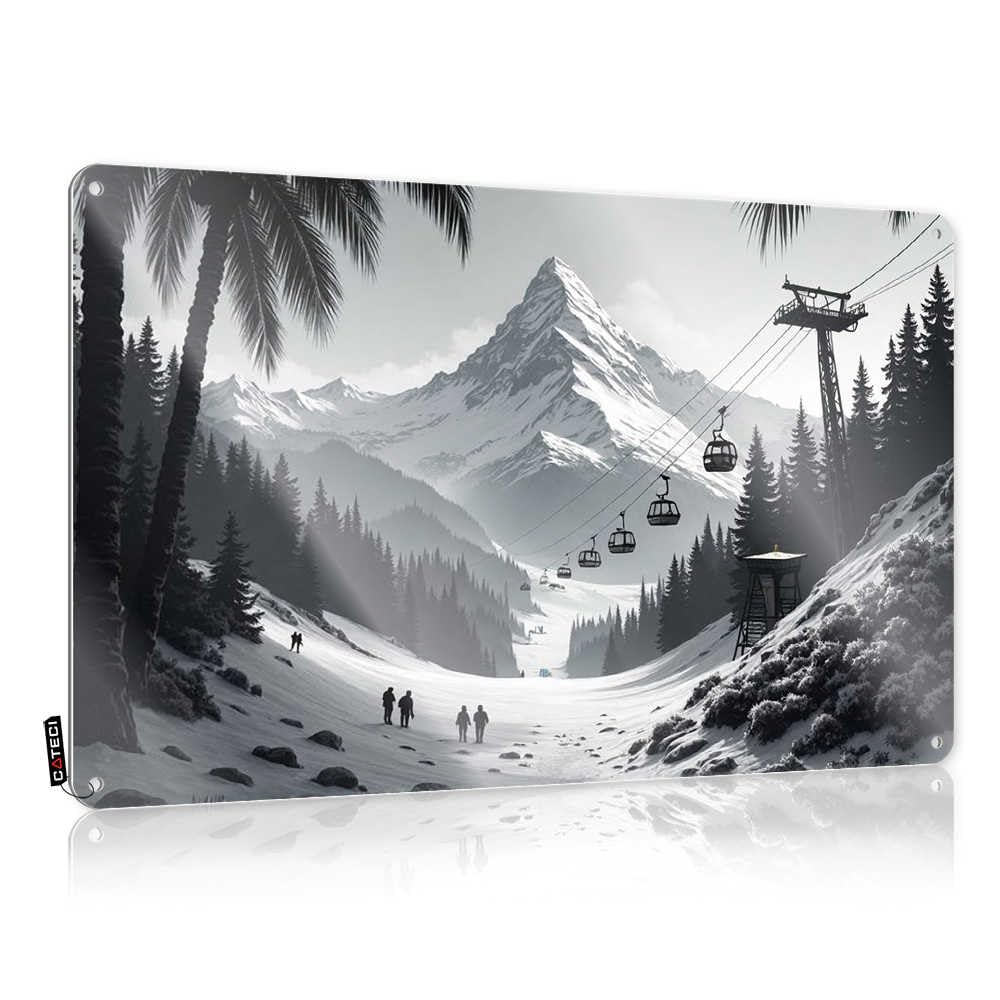 Fzfn Colour Vintage Wall Decor Upgrades Beach Americana Soft Bath Snowy Mountain Peaks With Cable Cars And Palm Trees - Easy To Hang Art(20X30cm)