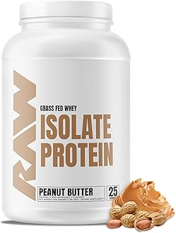 RAW Whey Isolate Protein Powder, Peanut Butter - 100% Grass-Fed Sports Nutrition Protein Powder for Muscle Growth & Recovery - Low-Fat, Low Carb, Naturally Flavored & Sweetened - 25 Servings