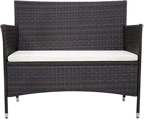 Miniatura 3 de Makastle Banco de mimbre para 2 personas, muebles de sofá biplaza para jardín, patio, banco de jardín con cojín de asiento, respaldo y reposabrazos,