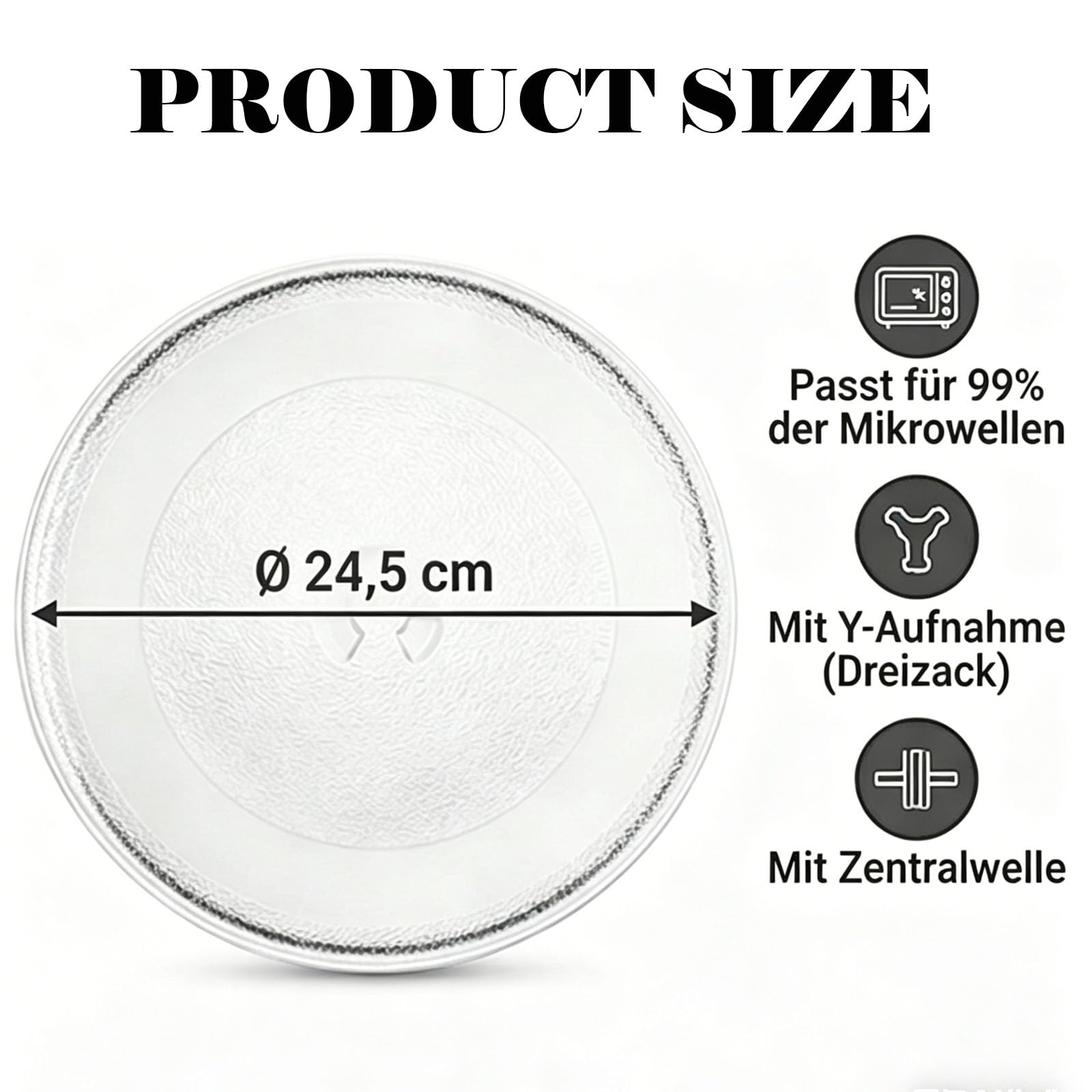 Universal Mikrowellenteller 24,5 cm Drehteller Mikrowelle mit 3 Noppen, 1 Mikrowelle Drehring und 1 Mikrowellen Drehbarer Teller Koppler Glasteller für Mikrowellen, Küche, Esszimmer