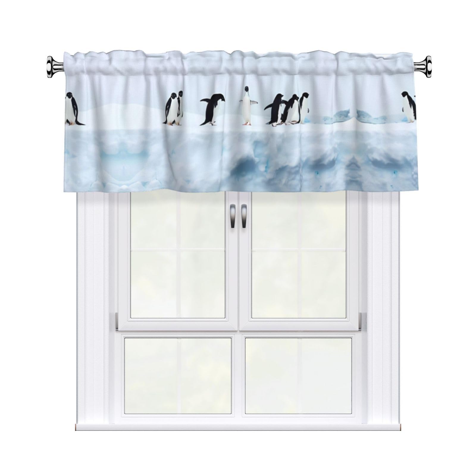 WHJDPP Penguins on the Iceberg Prints Curtain Valance 54x18 Inch - Peach Skin Window Cover with Printed Design, Filtering Light for Kitchen Decor