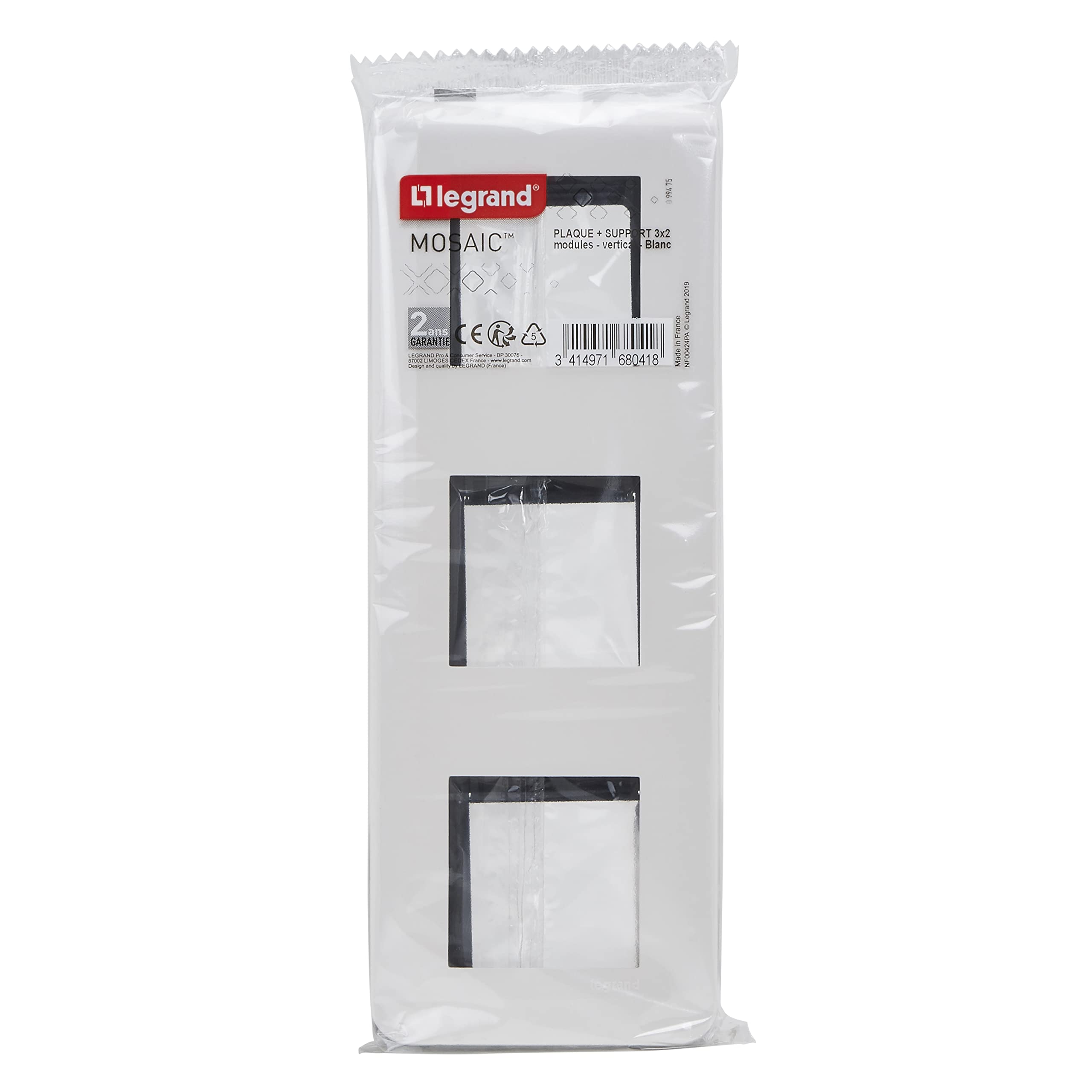 Legrand Plaque Mosaic 3x2 Modules Montage Vertical Blanc