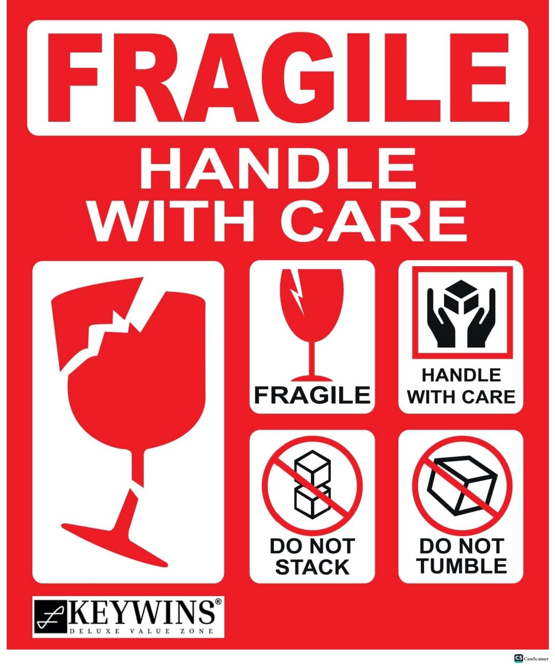 KEYWINS® Red Fragile Warning Label Adhesive Stickers 50pcs 10x 8cm, Handle With Care, Do not stack, Do not tumble Sticker, Great for Safe Shipping Packing of Goods with Clear Large Font Text