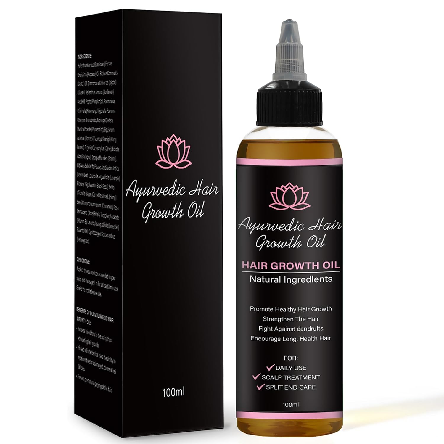 Hair Care Growth Oil, Ayurvedic Hair Growth Oil with Rosemary, Fenugreek, Cloves and Hibiscus, Natural Herbs Scalp Oils, Lightweight for All Hair Types (1 Pack)