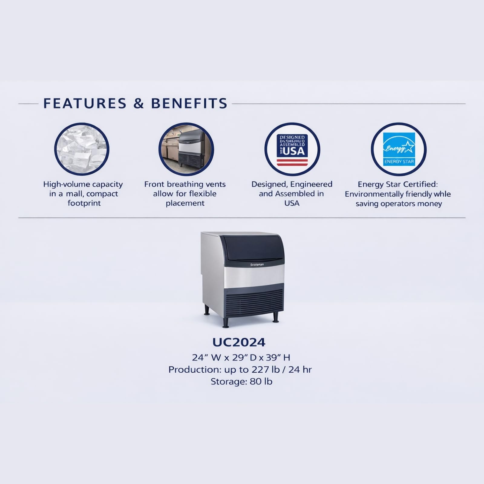Scotsman Undercounter Small Cube 24" Ice Maker - 227 Lb/Day, 80 Lb Storage Bin on Fridge.com - View 5