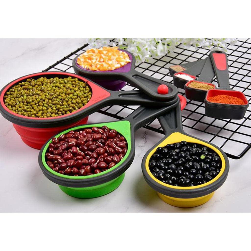 2 Paquetes Juego de Tazas Medidoras Colapsables Set de Cucharas Medidoras Kit de Cocina Silicona para Medición de Líquidos Y Sólidos Grabado Antidesga, 2 Piezas