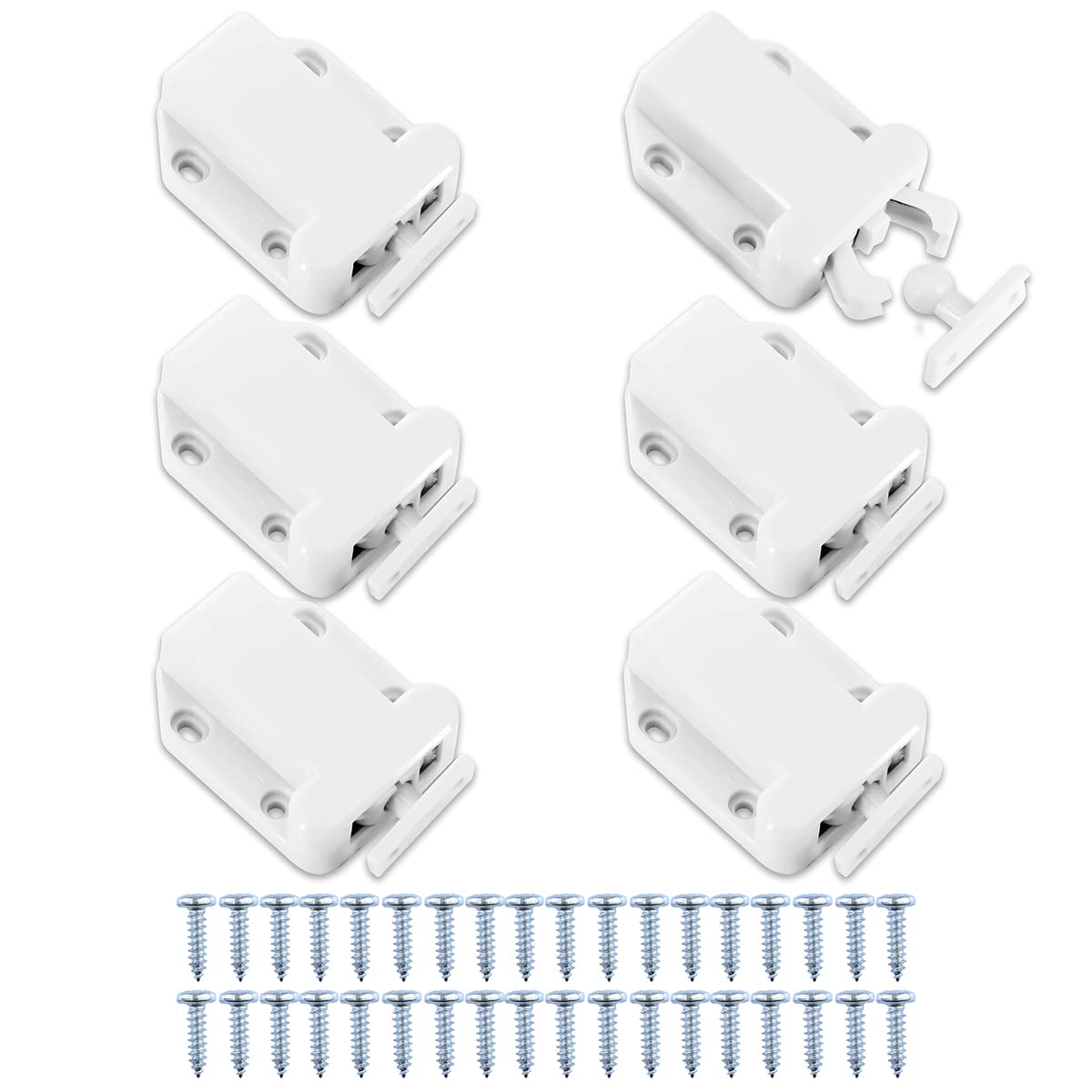 Ciciment White 6Pcs Touch Release Catch With Screws,Push To Open Non-Magnetic Door Latch For Cupboard,Cabinet,Drawer