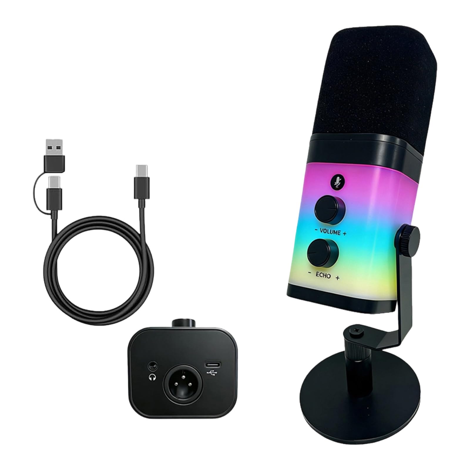 Micrófono dinámico de fidelidad con interfaces USB XLR y Efectos de luz de Color para Creadores de contenidos Captación de transmisión en Color