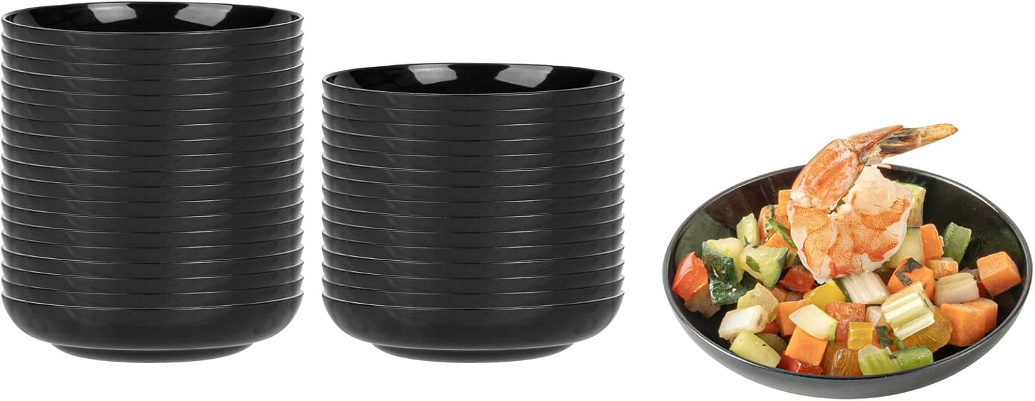 Restaurantware 2 Ounce Small Plastic Plates 100 Disposable Appetizer Plates - Round Mini Black Plastic Sample Plates For Appetizers Desserts Or Samples For Parties And Events