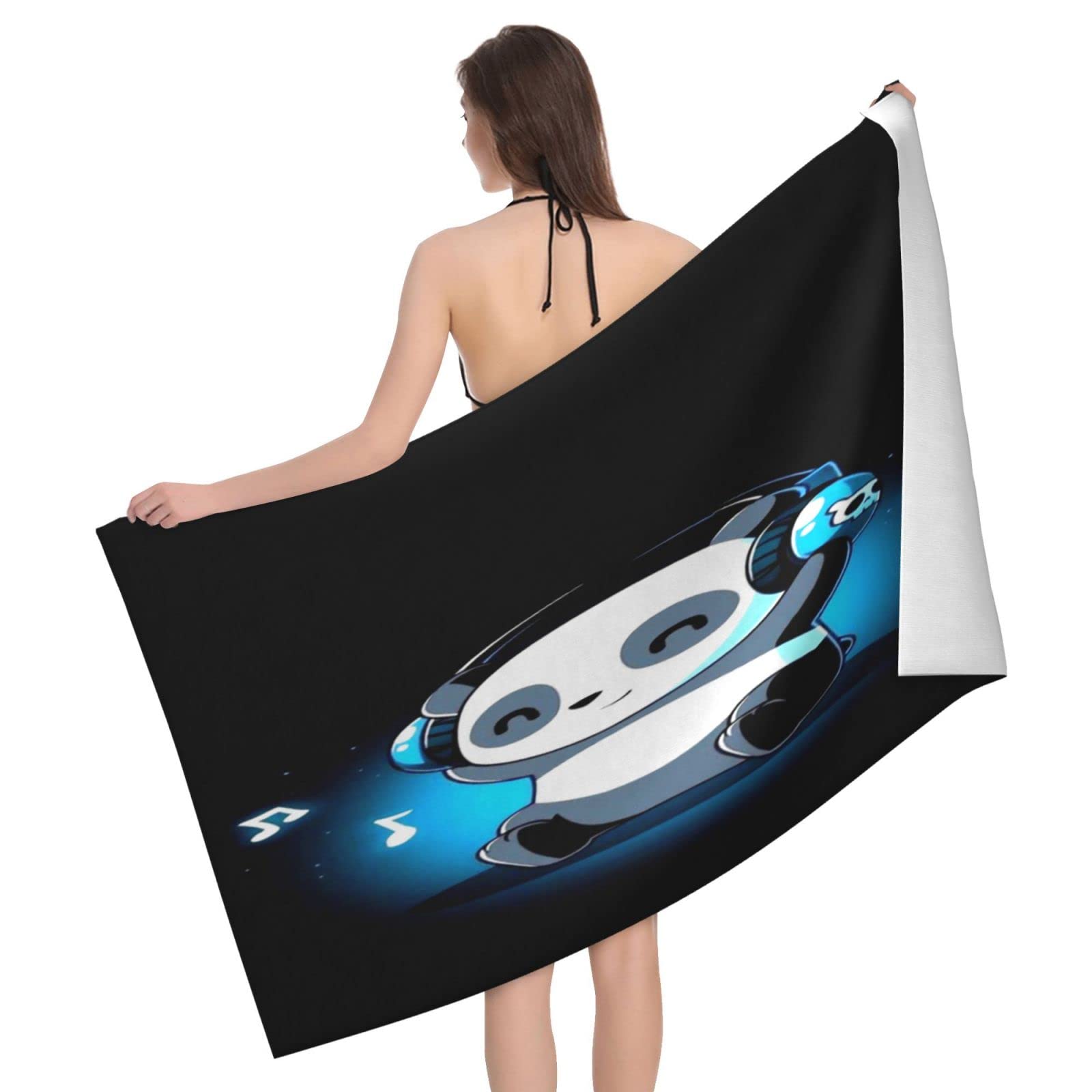 Lawenp Panda Love Headphones Music Beach Towel, Lightweight Sand Free Quick Dry Microfiber Absorbent Bath Towel for Kids, Adults, Swimming, Bath, Yoga, Pool, Travel, Camping 32"X52"