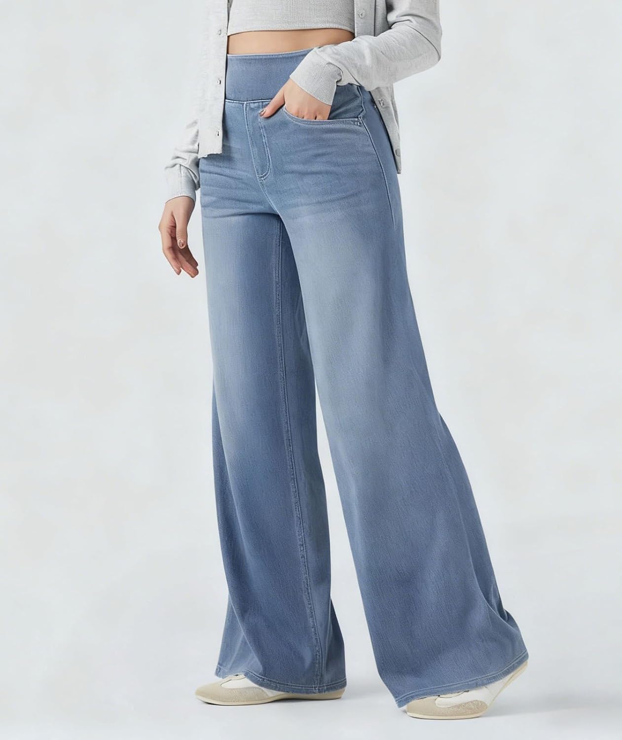 loveimgs Women Casual Wide Leg Jeans Elastic High Waist Flared Jeans Y2k Baggy Denim Pants Boyfriend Sweatpants Trousers 2026