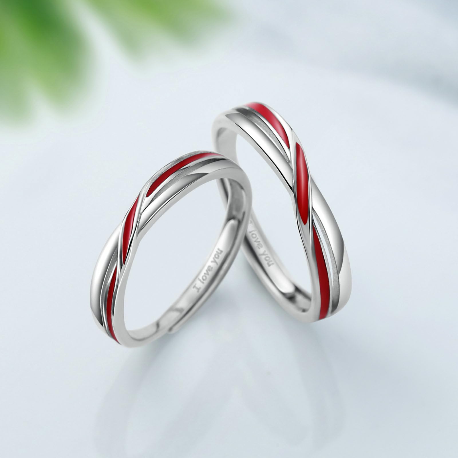 BCughia Anello, Anello Uomo Argento con La Linea Rossa Argento Sterling Nozze Anelli Regolabili per Uomo e Donna