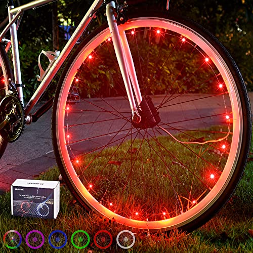 DAWAY A01 LED Bike Tire Light (1 Wheel, Red) - Bright Waterproof Bicycle Wheel Lights, Safety Spoke Lights, Cool Decoration Gift Accessories for Kids, Girls, Women, Mom, Sister, Aunts, with Battery