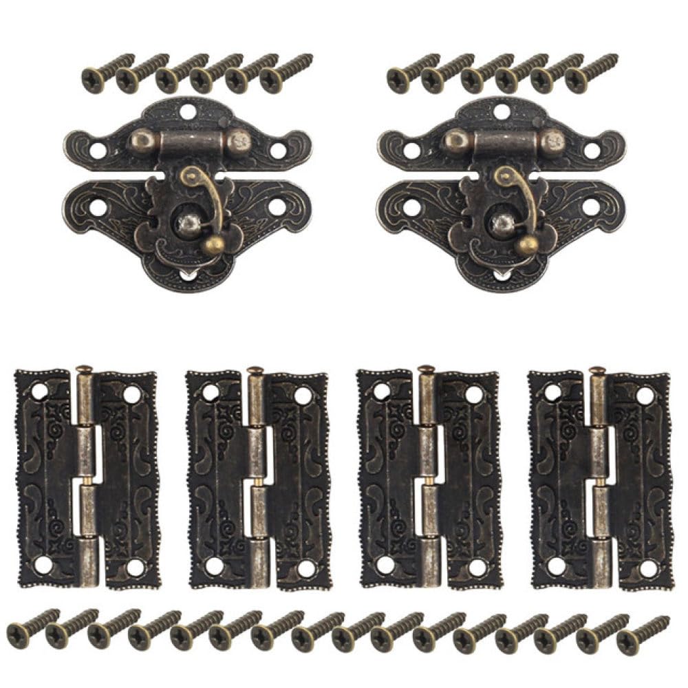 6 bisagras de puerta de gabinete de bronce antiguo para bisagras de muebles de caja de bricolaje con tornillos, pestillo de caja de madera, herrajes para muebles, 6 piezas, CHINA (6 piezas 1)