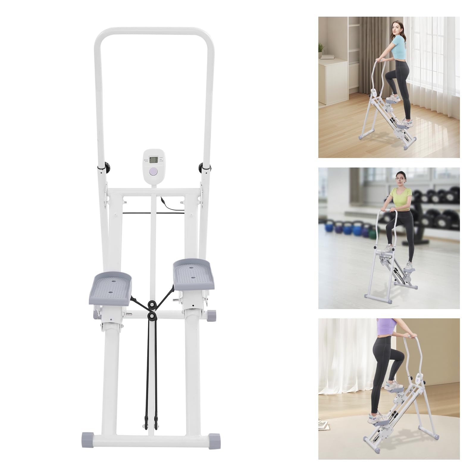 Scala pieghevole Vertical Climber, stepper con display LCD e manubrio regolabile, allenamento cardio, per allenamento di tutto il corpo, attrezzo fitness pieghevole 150 kg