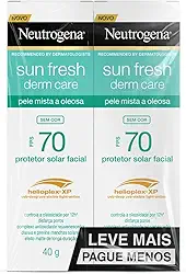Protetor Solar Facial Para Pele Oleosa Derm Care, FPS 70, Sem Cor, Kit com 2 Unidades de 40g